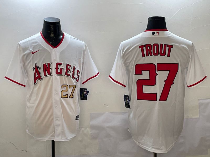 Men Los Angeles Angels #27 Trout White Game 2025 Nike MLB Jersey style 3